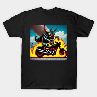 Devil Biker Flames Cartoon Demon T-Shirt